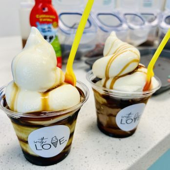With Love, - Matcha + Black (brown) sugar Milk (front) & Chocolate + Black (brown) sugar Milk (back) - Ice Cream & Frozen Yogurt Near Me - San Gabriel, California With Love, - Matcha + Black (brown) sugar Milk (front) & Chocolate + Black (brown) sugar Milk (back) - Ice Cream & Frozen Yogurt Near Me - San Gabriel, California