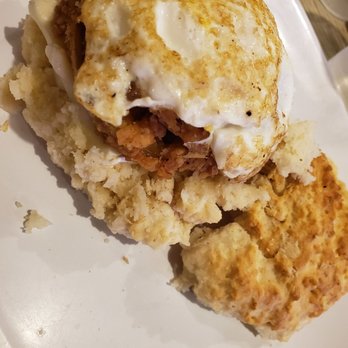 Biscuit Head - Classic sandwich (subbed brie for cheddar cheese- 50 cents upcharge) and fried green tomatoes for the side - Breakfast & Brunch Near Me - Asheville, North Carolina Biscuit Head - Classic sandwich (subbed brie for cheddar cheese- 50 cents upcharge) and fried green tomatoes for the side - Breakfast & Brunch Near Me - Asheville, North Carolina