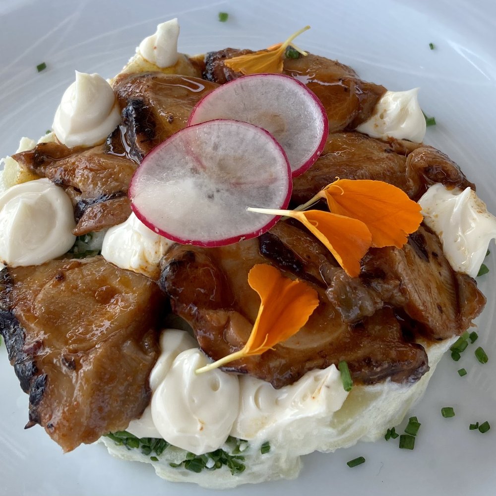 La Taverna Del Mar - Octopus Salad (thin sliced) Atop Potato Salad w/Chive & Paprika - impression: more potato salad than a octopus salad - Restaurants Near Me