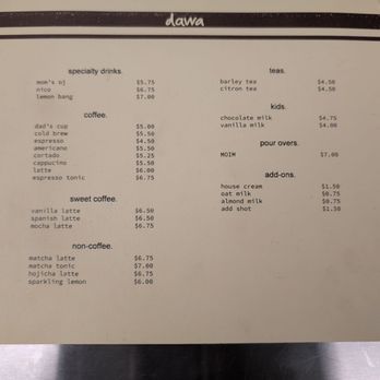 Dawa Coffee - Menu 9/21/2026. - Coffee & Tea Near Me - Santa Fe Springs, California