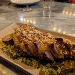 Pork collar with peanut habanero sauce