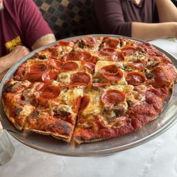 12" Thin Crust Pizza with pepperoni and meatballs. 12" Thin Crust Pizza with pepperoni and meatballs.