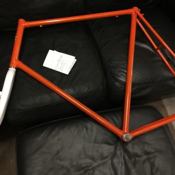 Melrose Metal Finishing - Bomber Orange and pearl white!! The frame and forks were trashed...now perfection!! - Powder Coating Near Me - Oakland, California Melrose Metal Finishing - Bomber Orange and pearl white!! The frame and forks were trashed...now perfection!! - Powder Coating Near Me - Oakland, California