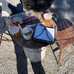 The Farmhouse Beer Garden - Apple Cider Mimosas, a charcuterie spread, and apple crisp a la mode.
