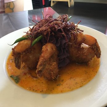 Kula Bistro - coconut shrimp with mashed purple sweet potato - Italian Near Me - Kula, Hawaii Kula Bistro - coconut shrimp with mashed purple sweet potato - Italian Near Me - Kula, Hawaii