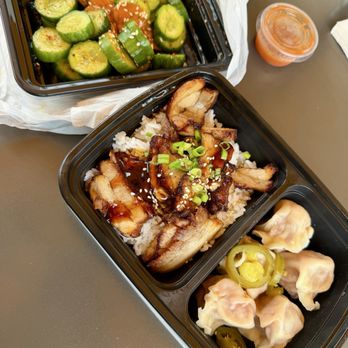 Mad Dumplings - Irvine - Value Combo Deal: Longanisa (boiled), Pork Belly White Rice, Cucumber Salad - Asian Fusion Near Me - Irvine, California