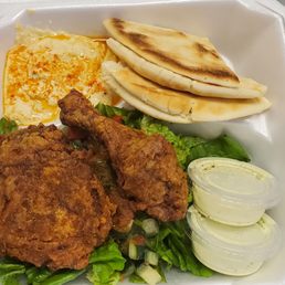 Curry Fried Chicken plate with hummus Curry Fried Chicken plate with hummus
