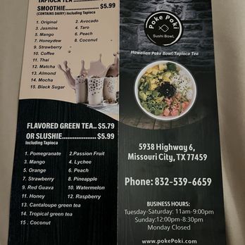 Poke Poki - Menu part 1 - Poke Near Me - Missouri City, Texas
