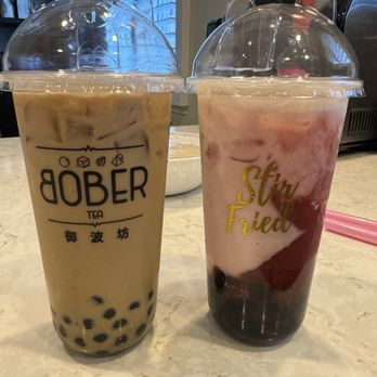 Bober Tea & Coffee - Roasted Oolong Milk Tea & Chizu Pink Pear Green Tea - Bubble Tea Near Me - Pleasanton, California