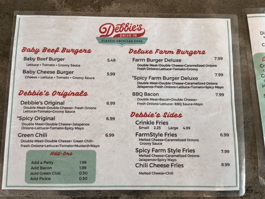 Menu photo 2 Debbie's Drive In Granby, CO