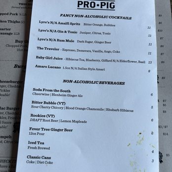 Prohibition Pig - NA drink menu - Barbeque Near Me - Waterbury, Vermont