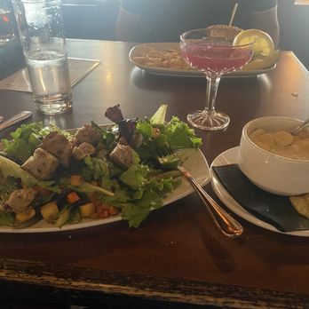 The Butler - Panzelle salad, cup of chowder and sage against the machine cocktail. - American Near Me - Saugatuck, Michigan
