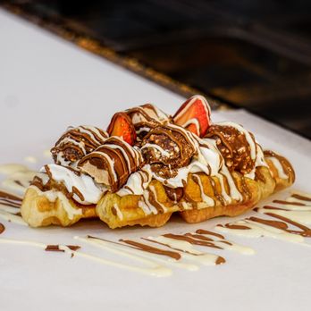 First Bite Treats  -  waffle with whipped cream, strawberries, and chocolate - Desserts Near Me - Ottawa, Ontario