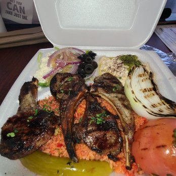 Falafel oasis - grilled meat and vegetables in a styrofoam container - Mediterranean Near Me - Louisville, Kentucky