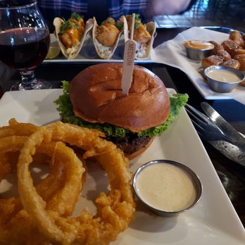 Final Draft Brewing Company - Fish tacos, pretzels with cheese and the brewmaster burger with onion rings. I highly recommend this burger. - Breweries Near Me - Redding, California