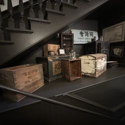 The Society Hotel - The second floor stairwell of the Society Hotel with some of the artifacts found while renovating.