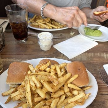 Hangout Restaurant & Beach Bar - Yummy sliders made my custom way just perfect!!! Look at all those hot fries! - New American Near Me - Seal Beach, California Hangout Restaurant & Beach Bar - Yummy sliders made my custom way just perfect!!! Look at all those hot fries! - New American Near Me - Seal Beach, California