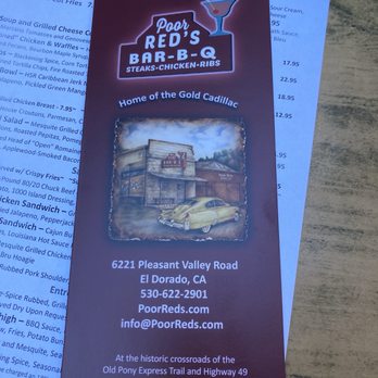 Poor Red's Bar-B-Q - To go menu with pics. - Barbeque Near Me - El Dorado, California