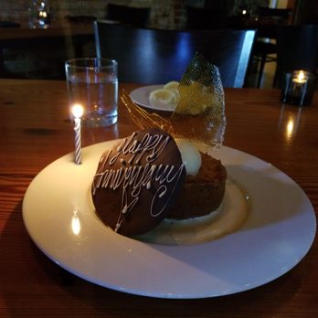 Bliss - What a sweet message with dessert for celebrating our anniversary by dining here at Bliss! - New American Near Me - San Antonio, Texas