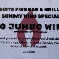 .50 Wings!!!!!!! Sunday's Suite Fire