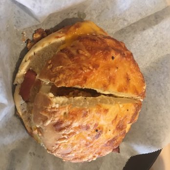 Bruegger's Bagels - Saracha honey sunrise on a 5-cheese bagel - Bagels Near Me - Asheville, North Carolina