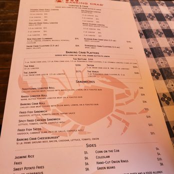 Barking Crab - Menu, lobster and crab, platters, sandwiches, and sides. - Seafood Near Me - Boston, Massachusetts Barking Crab - Menu, lobster and crab, platters, sandwiches, and sides. - Seafood Near Me - Boston, Massachusetts