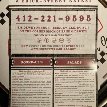 Country Style Pizza - Menu 7/7/20 (front) - Pizza Near Me - Bridgeville, Pennsylvania Country Style Pizza - Menu 7/7/20 (front) - Pizza Near Me - Bridgeville, Pennsylvania