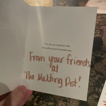 The Melting Pot - Towson - Our cute anniversary card from the melting pot. - Fondue Near Me - Towson, Maryland The Melting Pot - Towson - Our cute anniversary card from the melting pot. - Fondue Near Me - Towson, Maryland