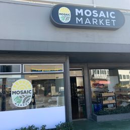 Exterior outside entrance of Mosaic Market - San Mateo, California Exterior outside entrance of Mosaic Market - San Mateo, California