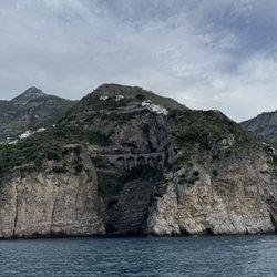 Amalfi Coast - Enroute to Positano - you can see the winding cliff side road carved into the mountain