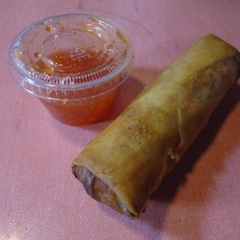 Thai 1 On Kitchen - Chicken Egg Roll, closeup. - Food Trucks Near Me Thai 1 On Kitchen - Chicken Egg Roll, closeup. - Food Trucks Near Me