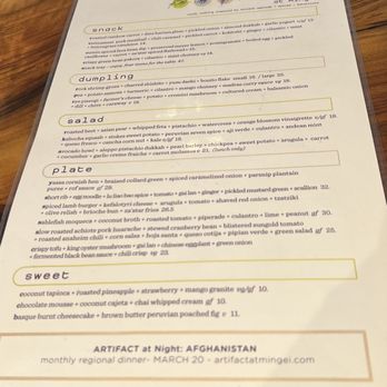 Artifact At Mingei - Menu - New American Near Me - San Diego, California