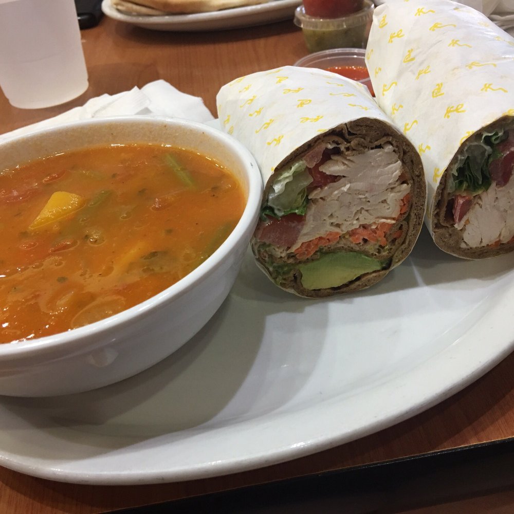 Calif Chicken Cafe - Primavera wrap with veggie soup - American Near Me - Northridge, California