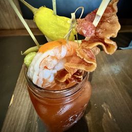 Bloody Mary with fixin's (cheese is in there, too!) Bloody Mary with fixin's (cheese is in there, too!)
