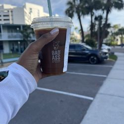 Bad Ass Coffee of Hawaii - 4  shots espresso iced with oat milk & 1 pump of macadamia nut syrup