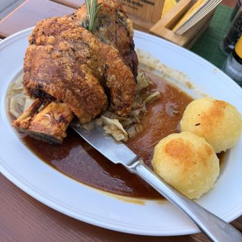 Münchner Stubn - Pork knuckle. Potato dumplings were bland. Almost like savory mochi very interesting texture - Bavarian Near Me - Munich, BY Münchner Stubn - Pork knuckle. Potato dumplings were bland. Almost like savory mochi very interesting texture - Bavarian Near Me - Munich, BY