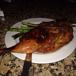 Garden Cafe - Half Chicken with glaze. Asparagus and squash and zucchini soup. Excellent food excellent service!!