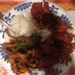 Pork with garlic sauce, General Tso's Chicken and Crispy Prawns with Walnuts. Pork with garlic sauce, General Tso's Chicken and Crispy Prawns with Walnuts.