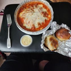 Salvio's Pizzeria - Lasagna, garlic knots, Parmesan cheese is a big meal.