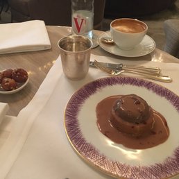 Hazelnut chocolate sauce served on your pastry at the table
