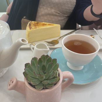 Mango Mango Dessert - Mango crepe cake and hot tea... bring something to sweeten it though. But the lavender tea was delicious. - Desserts Near Me - Las Vegas, Nevada