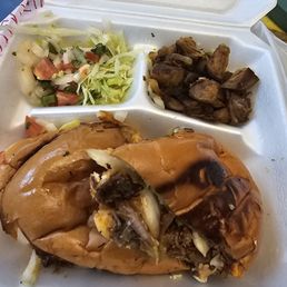 My favorite taco place in town !!!! This is the bbq sandwich with potatoes ! My favorite taco place in town !!!! This is the bbq sandwich with potatoes !