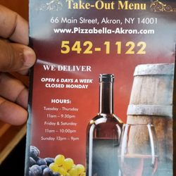 Front page of their menu