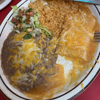 Puerto Vallarta - Lunch combo #1 cheese enchilada with rice and beans. - Mexican Near Me - Medford, Oregon Puerto Vallarta - Lunch combo #1 cheese enchilada with rice and beans. - Mexican Near Me - Medford, Oregon