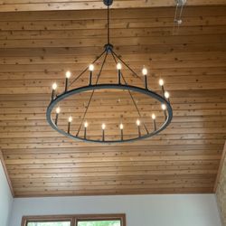 Jondec Painting - Before: knotty orange wood panel ceiling