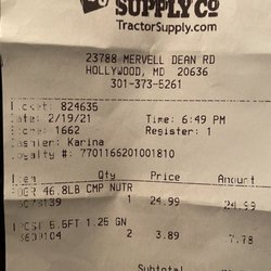 Tractor Supply - Charged $3.89 when the price on the rack was $3.69. Showed the cashier ... she didn't care at all.