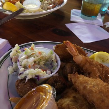 TopWater Grill - Coconut shrimp with coleslaw, hush puppies and fries - Seafood Near Me - San Leon, Texas