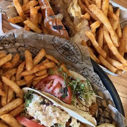 Fish tacos and brat Fish tacos and brat
