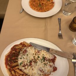 Penne Pink Vodka, chicken Parmigiano Penne Pink Vodka, chicken Parmigiano