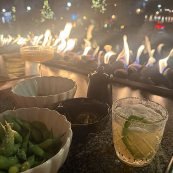 Sushi Row - Edamame, My Spicy Marg Mocktail, and some spicy cucumber I believe... - Sushi Bars Near Me - Colorado Springs, Colorado